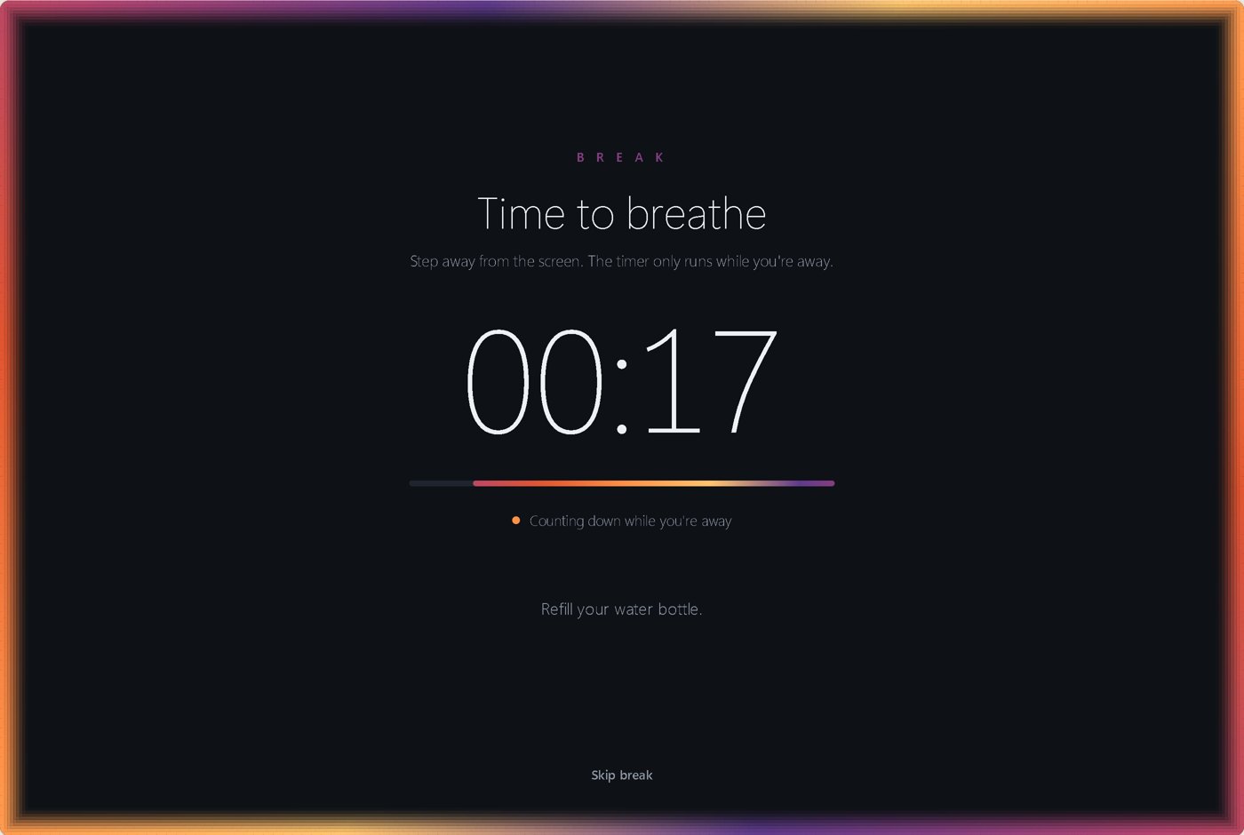 Flow break screen counting down