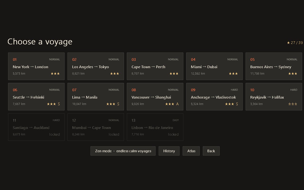 Tabi voyage list with star ratings